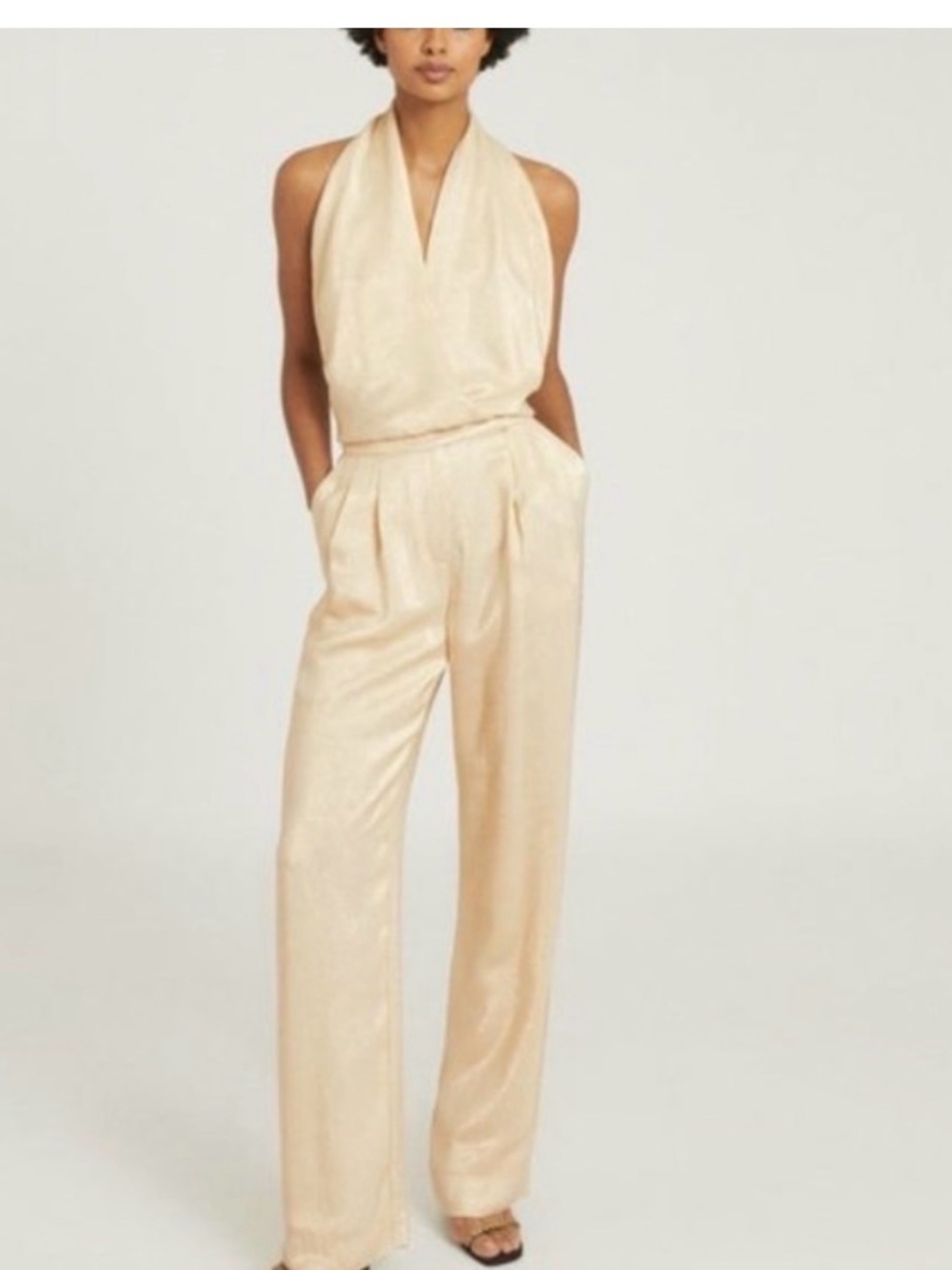 Reiss Jody Cream Halter Jumpsuit